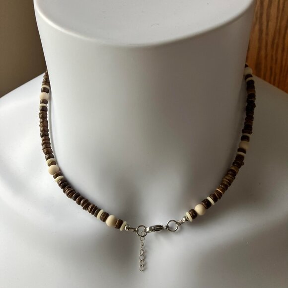 Men's Dark Colored Wooden Choker with Tan Accents 19 in Brand New Adjustable - Picture 2 of 4